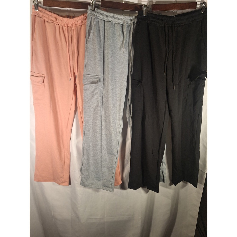 NEER Womens 3 Pack Cargo Jogger Pants Set Black Grey Peach Size Large NWT
